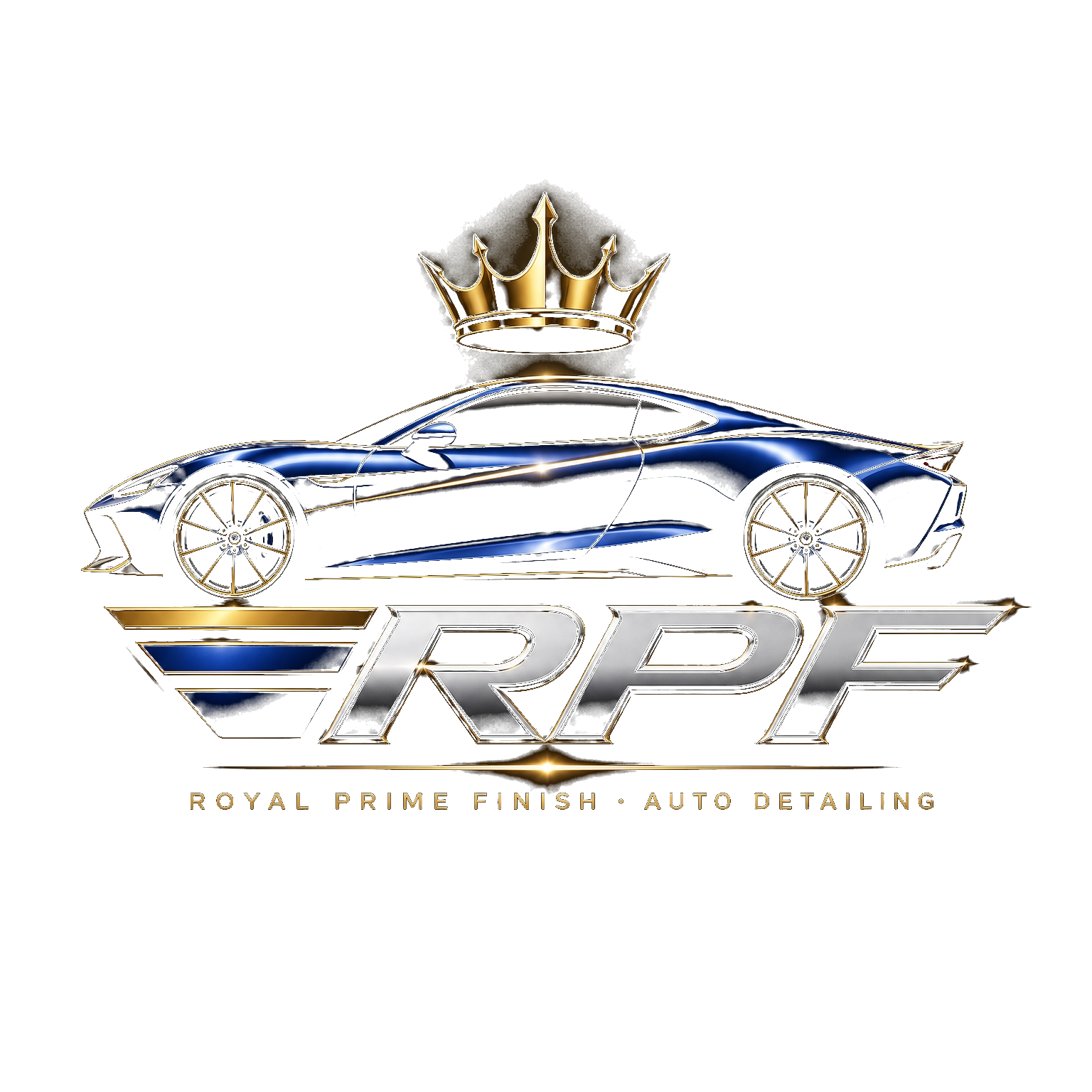 RPF Gloss Car — sleek blue sports car, gold light streak + crown